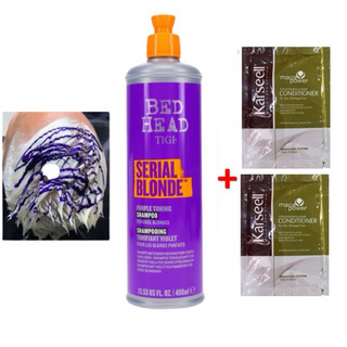 DẦU GỘI TÍM KHỬ VÀNG TIGI BEDHEAD SERIAL BLOND TONING PURPLE MỸ 400ML + 2 GÓI XẢ KARSEELL 15ML