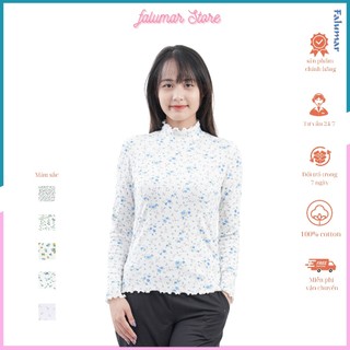 Áo thun nữ viền bèo dài tay Falumar, áo giữ nhiệt cổ cao ôm body co giãn tốt