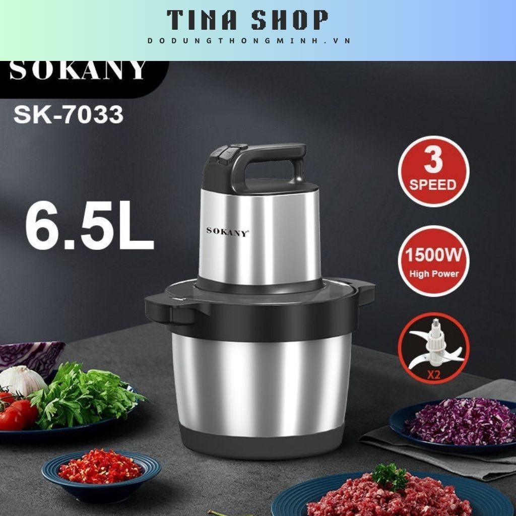 Máy xay thịt Sokany 6.5L SK-7033 công suất 1500W 3 tốc độ xay (Hàng chính hãng - Bảo hành 12 tháng)