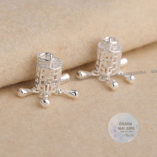 Lồng Đèn Hoa Văn Rỗng - Màu Trắng Bạc - Charm Phụ Kiện xâu phối vòng tay phong thủy Nam Nữ