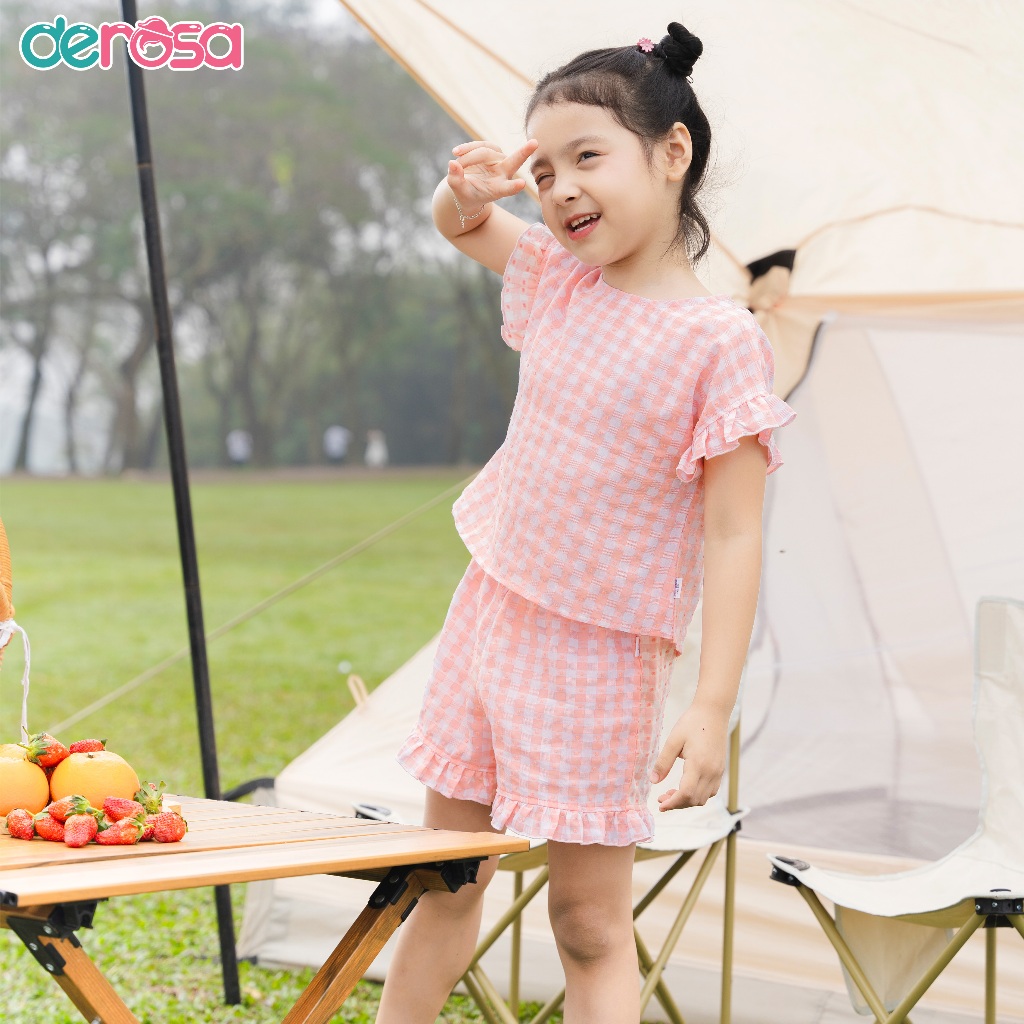 Bộ quần áo cộc tay bé gái Derosa Kids cho bé từ 2 đến 6 tuổi DSK24-3126B