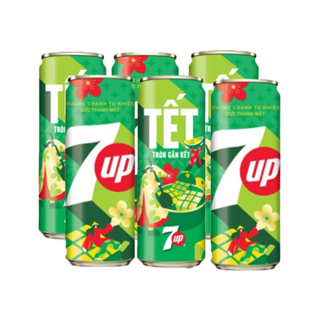 Thùng 24 Lon Nước Ngọt Có Gaz 7Up [7 UP] Lon Xanh (320ml/lon)