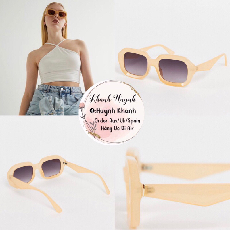 (Đủ Bill) Kính Thời Trang Topshop Square in Peach Sunglasses UK Auth Chính Hãng