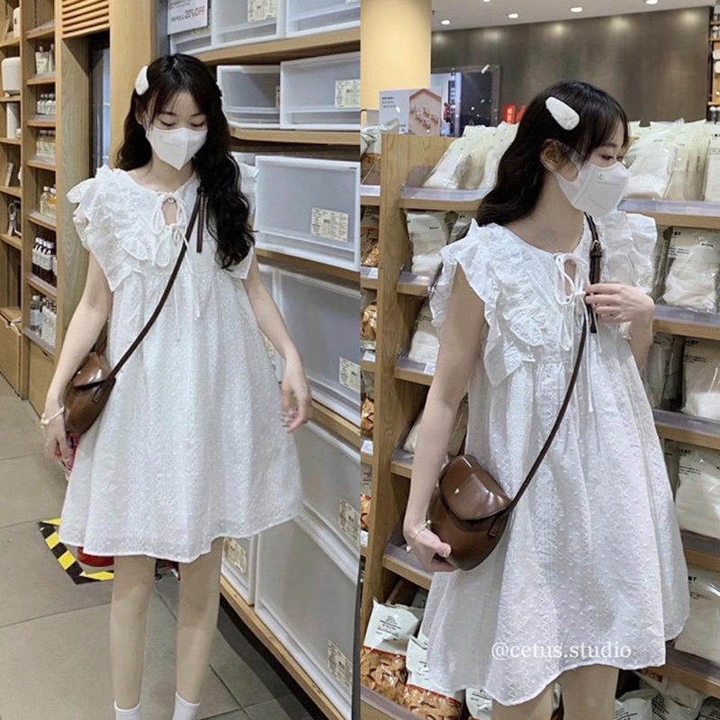 Váy Nữ, Váy Thô Ren Trắng Bánh Bèo Cánh Tiên Dáng Babydoll Phong Cách Tiểu Thư Siêu Xinh