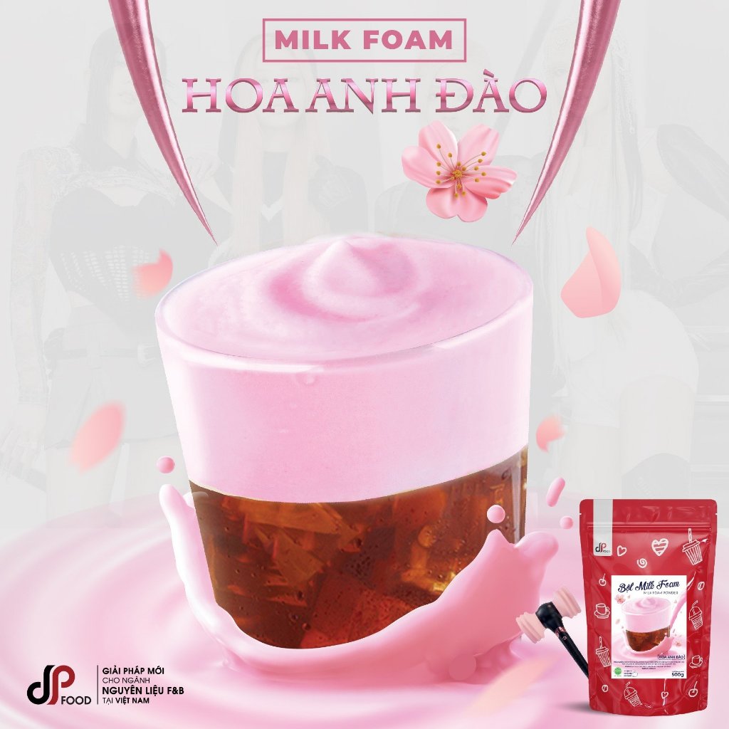 Bột Milk Foam Hoa Anh Đào DP FOOD - Gói 500G - Thơm Béo Đậm Đà - Làm Topping Rót Lên Trên Trà Sữa, Cà Phê, Sốt Chấm Bánh