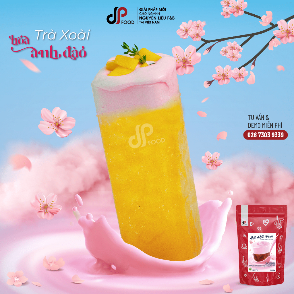Bột Milk Foam Hoa Anh Đào DP FOOD - Gói 500G - Thơm Béo Đậm Đà - Làm Topping Rót Lên Trên Trà Sữa, Cà Phê, Sốt Chấm Bánh