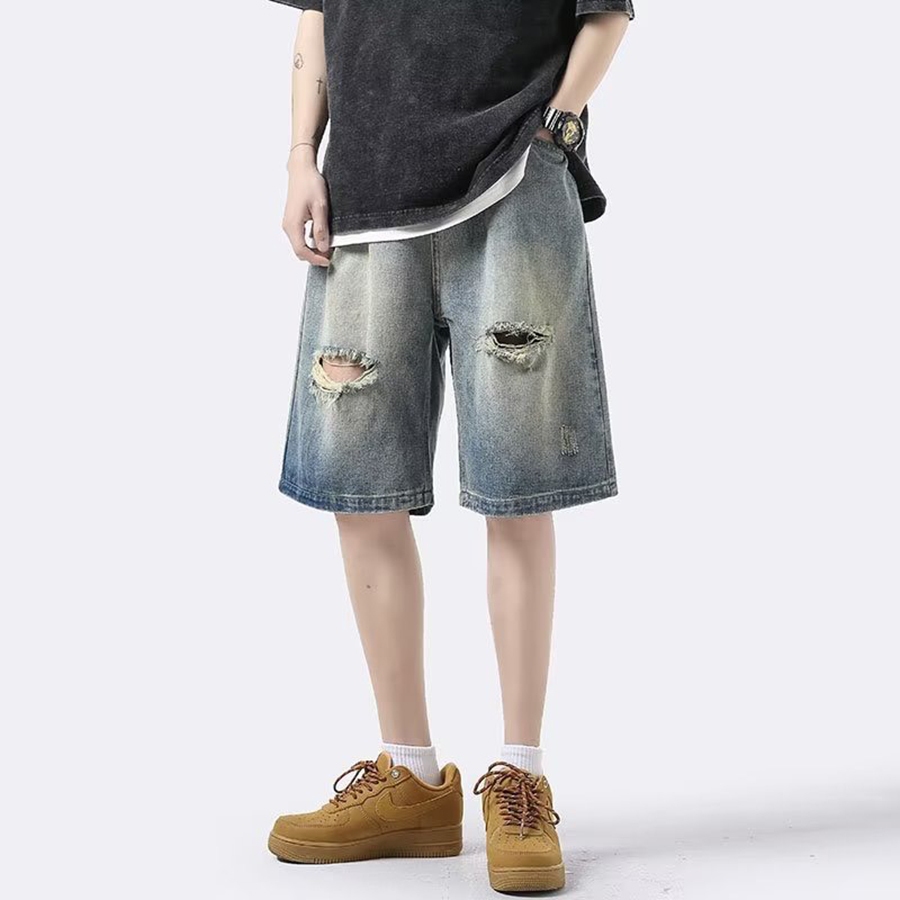 Quần Short SỌT lửng Jean Nam Túi hộp co dãn 4 chiều SuzaSport, Quần Sooc bò trơn và rách thời trang - Jean02