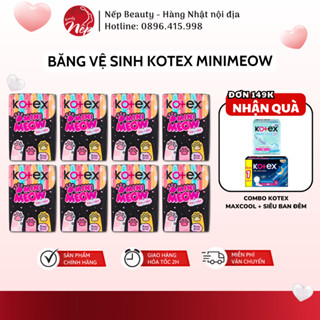 Combo 8 gói băng vệ sinh Kotex Mini Meow. Siêu mềm mỏng cánh, 24cm 8 miếng