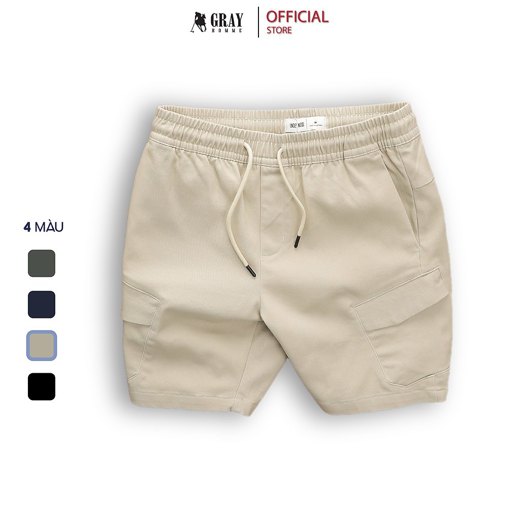 Quần Đùi Nam, Quần Short Nam Kaki Cạp Chun Phối Túi Hộp GRAYHOMME Short Kaki thoáng mát, Bền màu - BK126
