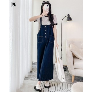 Yếm váy jeans nữ Twentyfive dáng dài cúc cài cực túi ốp hông, dây đai điều chỉnh 5623