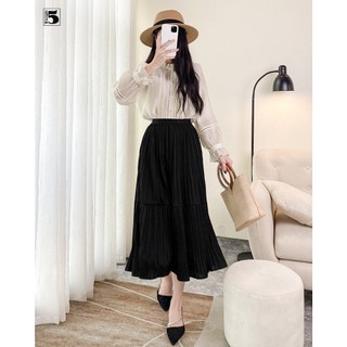 Chân váy nữ Twentyfive dáng dài xếp ly nhỏ 2 tầng cạp chun co dãn 5643