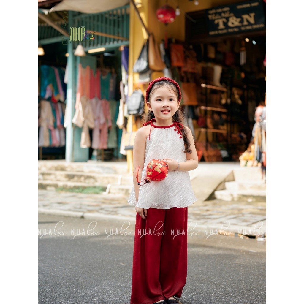 Set áo yếm cho bé gái Như Nguyệt quần ống rộng - Áo yếm trẻ em đồ đôi mẹ và bé gái đi chơi đi biển d