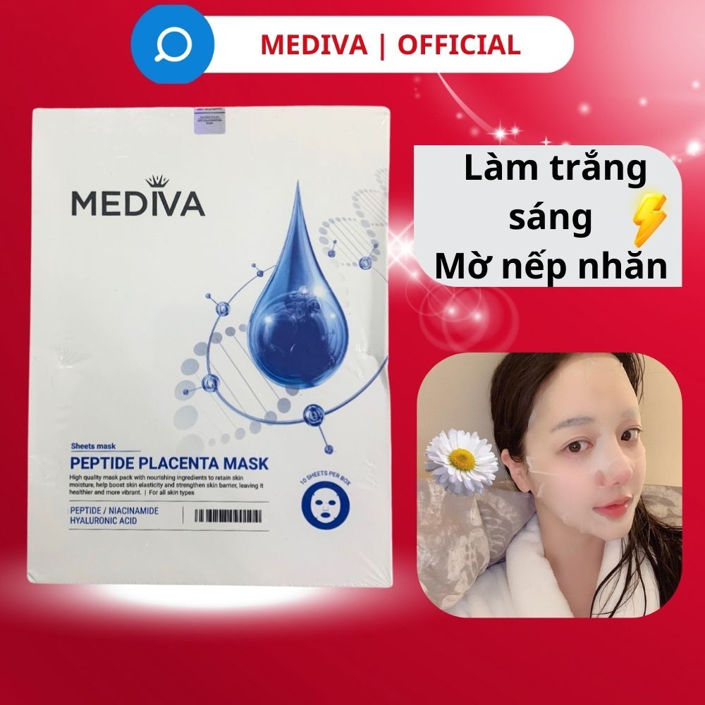 Mặt nạ MEDIVA Collagen tế bào gốc dưỡng trắng da - siêu cấp ẩm - trắng sáng căng mịn tự nhiên - hộp 10 miếng Mediva Mask