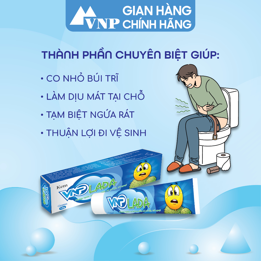 Kem bôi trĩ VNP Lada - giúp bảo vệ da, làm mát dịu da, hỗ trợ bệnh trĩ táo bón - tuýp 10 gram