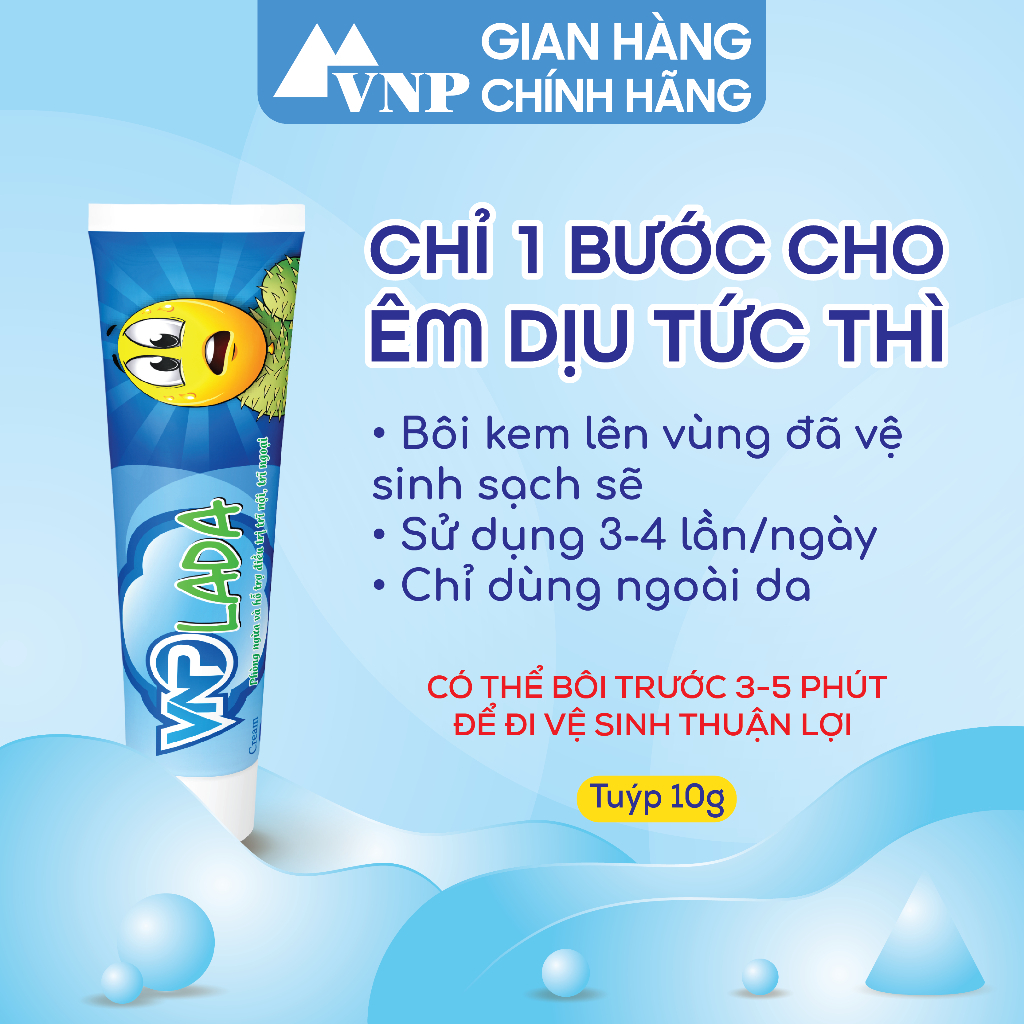Kem bôi trĩ VNP Lada - giúp bảo vệ da, làm mát dịu da, hỗ trợ bệnh trĩ táo bón - tuýp 10 gram