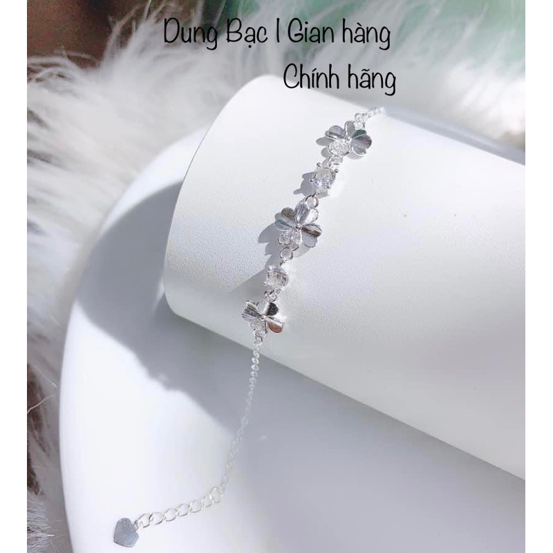 lắc tay bạc nữ DUNG BẠC , lắc tay cỏ 4 lá may mắn