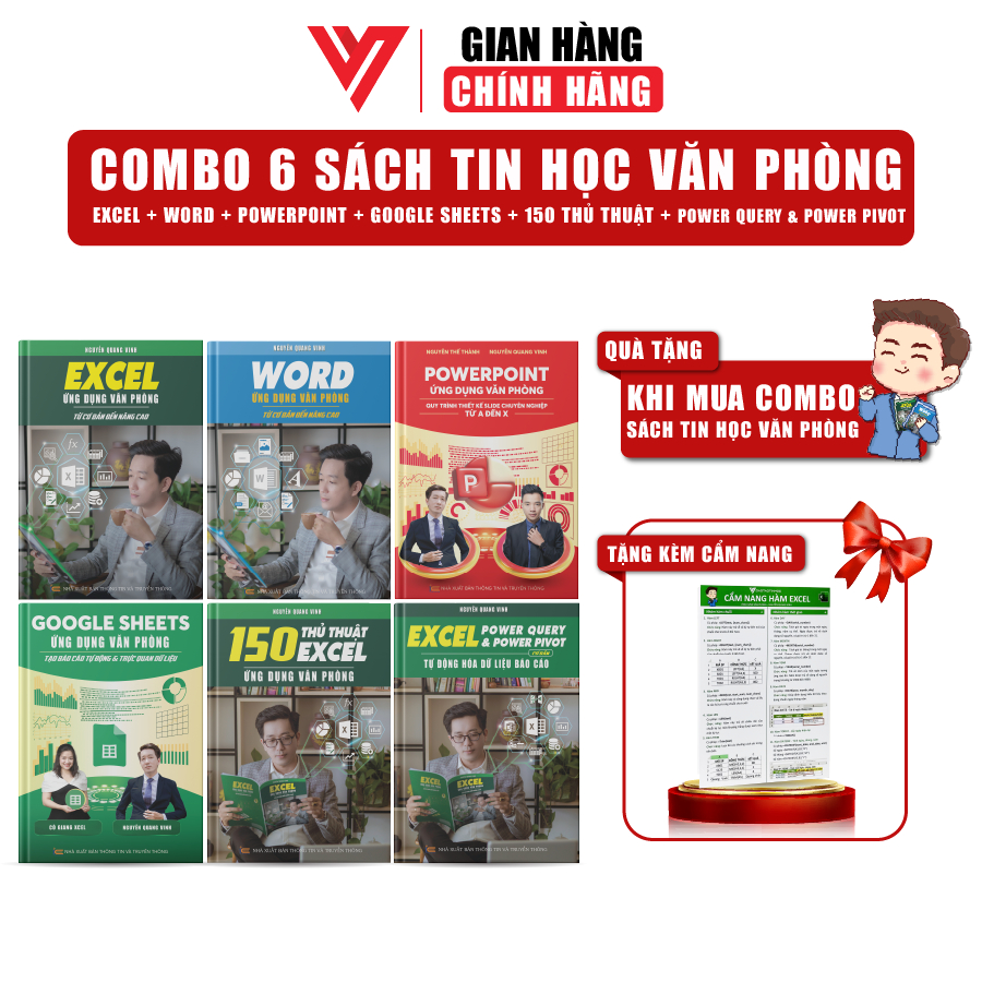 Combo 6 Sách Excel - Word - PowerPoint - Google Sheets - 150 Thủ Thuật - Power Query Kèm Khoá Học Video ĐÀO TẠO TIN HỌC