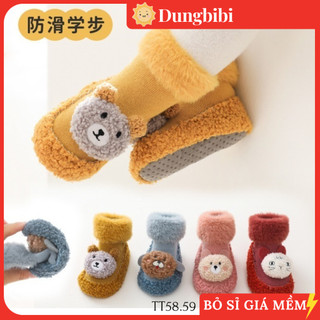 TT57 Giày tất tập đi chống trượt hình thú cho bé 0 - 2 tuổi. Tất chống trơn cổ lông đính hình thú