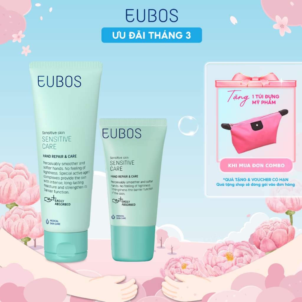 Combo 2 Kem Dưỡng Da Tay EUBOS Giúp Mềm Mịn, Dưỡng Ẩm Chuyên Sâu 24h An Toàn Cho Da Nhạy Cảm 25ml Và 75ml