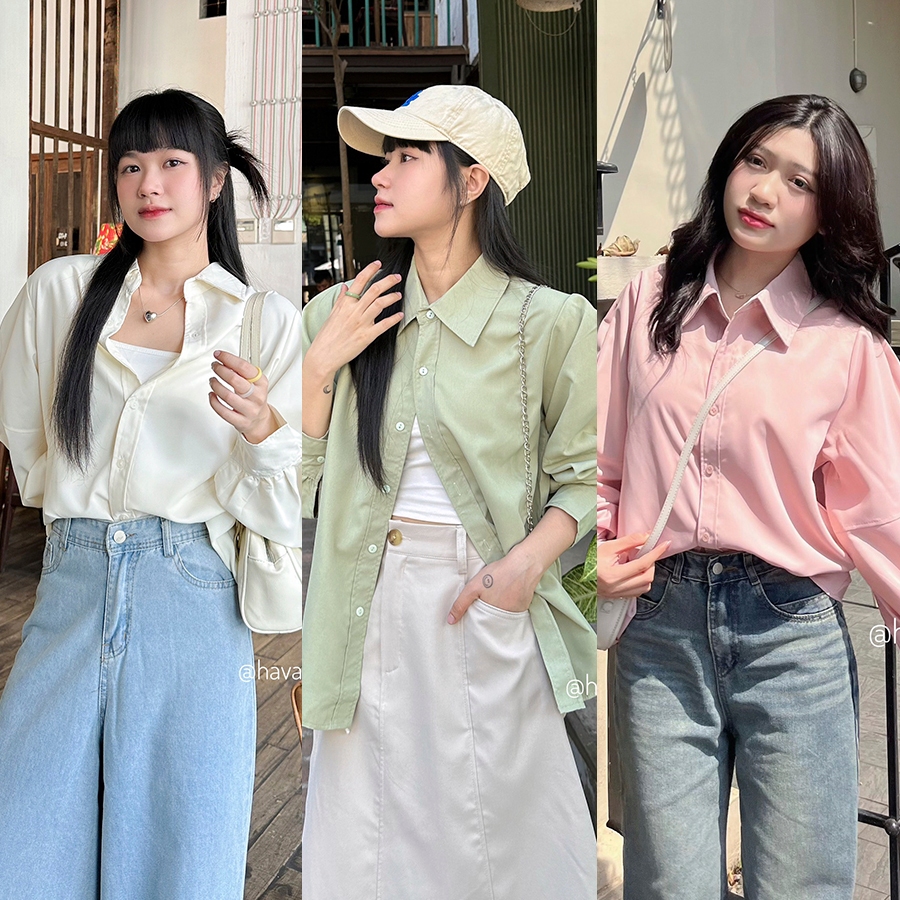 Áo sơ mi trơn basic dài tay pastel phong cách ulzzang HAVANA AO216