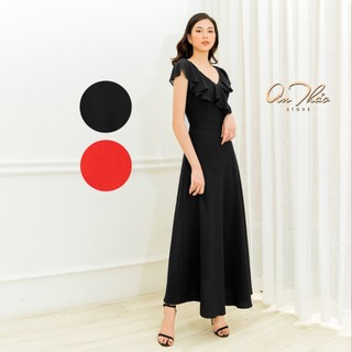 Đầm Mentosa Form Dài Cổ Tim Phối Voan, Chất Vải Dày Dặn Co Giãn Nhẹ, From Đầm Chuẩn Tôn Dáng