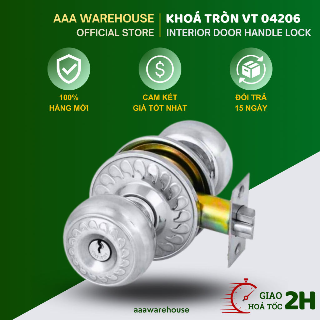 Bộ ổ khóa cửa tay nắm tròn Việt Tiệp đóng hộp 04206