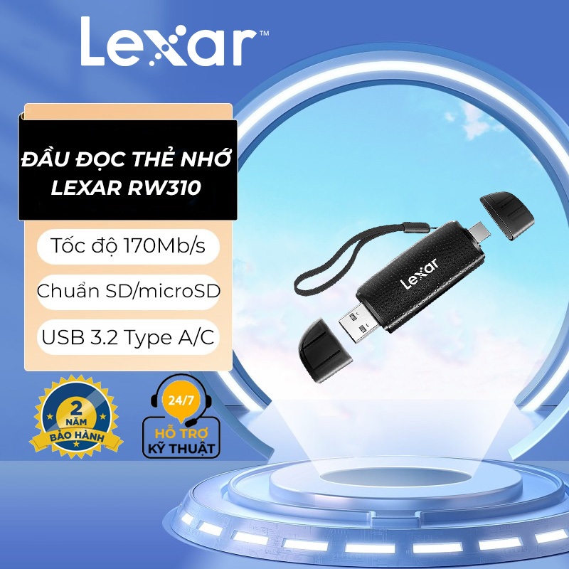 Đầu đọc thẻ nhớ Lexar RW310 Dual-Slot SD/ MicroSD USB 3.2 Type-C và Type-A, tốc độ đọc 170Mb/s, chính hãng BH 12 tháng