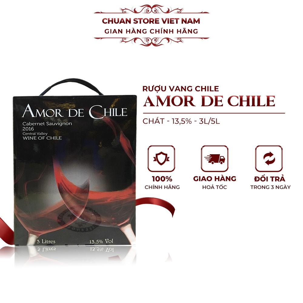 Rượu vang bịch Chi Lê Amor De Chile chát 13,5% hộp 3L/5L nhập khẩu chính hãng