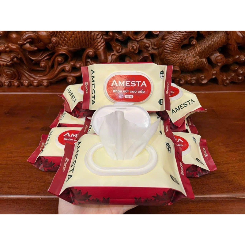 1 Gói 120 tờ khăn ướt amesta - hàng loại 1 không cồn an toàn tuyệt đối
