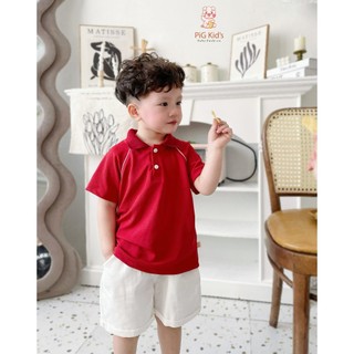 Pig kid's Set polo đỏ phối viền cho bé trai 9-23kg
