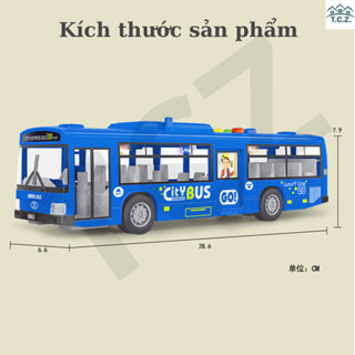 Đồ chơi mô hình xe bus có nhạc và đèn chạy đà bằng hợp kim, xe ô tô buýt thăm quan du lịch bé trai