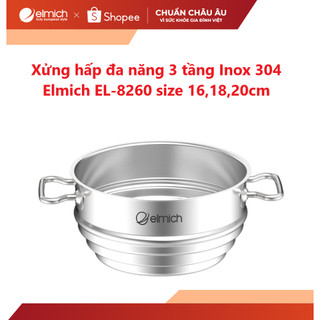 [LIFEMCMBP4 -12% đơn 250K] Xửng hấp đa năng Inox 304 Elmich EL-8260 size 16,18,20cm