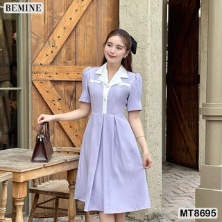 Đầm thiết kế cổ phối ngắn tay tùng xếp ly bemine mt8695