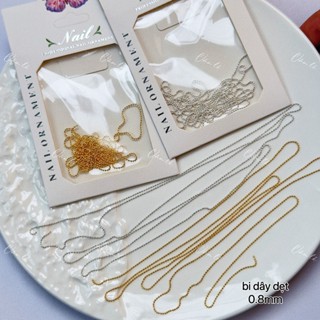 phụ kiện dây xích bi dẹt trang trí nail vàng bạc