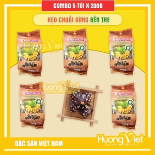 Combo 5 bịch kẹo chuối gừng bến tre, đặc sản kẹo chuối miền tây túi 200g