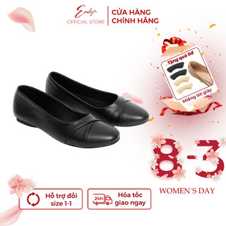 Giày bệt EMILY Giày Búp Bê Đế Bằng Mũi Tròn Da Lì Xếp Li Dáng Basic Thanh Lịch Da Mềm Đế Cao Su Êm Chân - EM17M