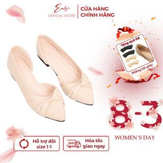 Giày bệt EMILY Giày Búp Bê Da Lì Quai Xoắn Hở Eo Đế Bằng Mũi NhọnThoáng Mát Dáng Basic Da Mềm Đế Cao Su Êm Chân - EB46M