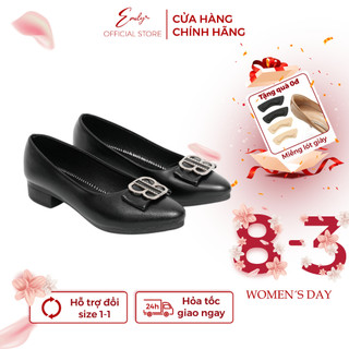 Giày bệt EMILY Giày Búp Bê Đế Bằng Mũi Nhọn Da Lì Đính Nơ B Dáng Basic Thanh Lịch Da Mềm Êm Chân - EM13M