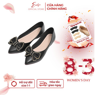 Giày bệt Emily Giày Búp Bê Đế Bằng Mũi Nhọn Da Lì Đính Nơ Thanh Lịch Da Mềm Êm Chân - EB34M
