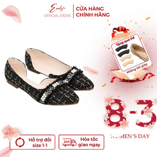 Giày Bệt Emily Giày Búp Bê Mũi Nhọn Đính Ngọc Dạ Tweed Hở Eo Sang Trọng Trẻ Trung Da Mềm FORM RỘNG - EB32M
