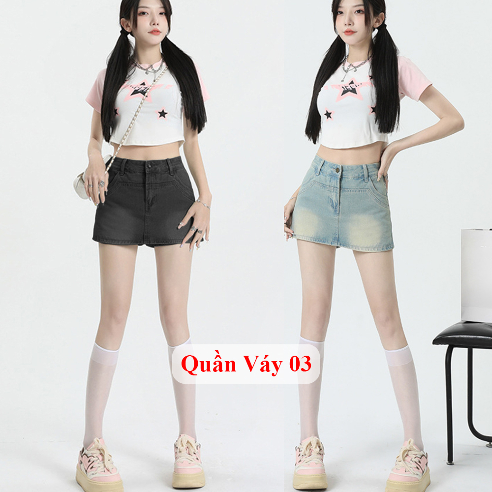 Quần giả váy jean bò chữ A ngắn cạp cao MADELA thời trang, Váy jean bò nữ ngắn chữ A lưng cao dày dặn