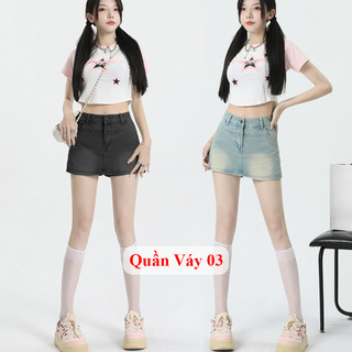 Quần giả váy jean bò chữ A ngắn cạp cao MADELA thời trang, Váy jean bò nữ ngắn chữ A lưng cao dày dặn