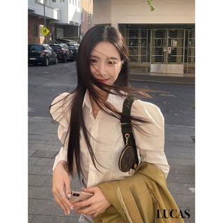 Áo sơ mi cổ đức vai bồng tay dài basic