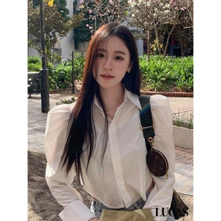 Áo sơ mi cổ đức vai bồng tay dài basic