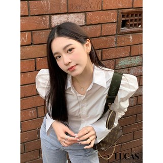 Áo sơ mi cổ đức vai bồng tay dài basic