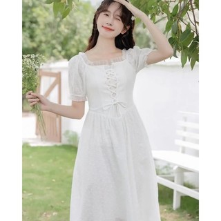 ĐẦM TRẮNG TIỂU THƯ CHẤT VẢI PHA REN HOA THIÊT KẾ DÂY ĐAN NGỰC TÔN DÁNG SIÊU XINH