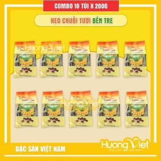  Combo 10 bịch kẹo CHUỐI TƯƠI 200g Bến Tre đặc sản kẹo chuối miền tây 