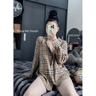 Áo sơ mi họa tiết caro bbr, áo sơ mi nữ tay dài viens store