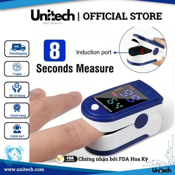 Máy đo nồng độ oxy trong máu SpO2 và nhịp tim Unitech Fingertip Pulse Oximeter LK87 kẹp ngón tay