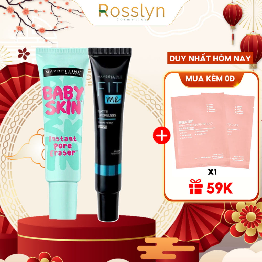 Kem Lót Maybelline New York Baby Skin + Fit me Matte Poreless Làm Mịn Da, Che Khuyết Điểm Rosslyn